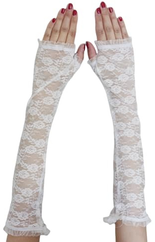 CAIKAILIOR Spitzenhandschuhe Schwarz,Lange Fingerlose Armstulpen für Damen,Lace Gloves Ellenbogenlänge Florale,Spitze Hochzeit Handschuhe Lang,Spitzen für Hochzeit Party Braut Wedding/Ball Outfits