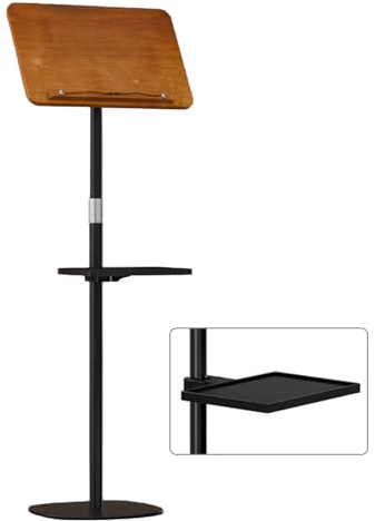 Clickovia Supporto per libri regolabile in altezza, in legno, regolabile da 50 a 140 cm, inclinabile a 180°, con vano portaoggetti - Supporto multifunzione per laptop, tablet, spartiti e libri di
