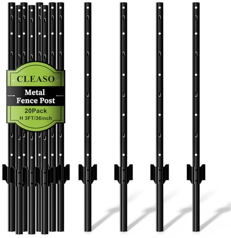 Metall-Zaunpfosten, 91 cm, robuste U-Pfosten, schwarze Gartenpfähle, Pfostenanker für Drahtzäune, temporäre Zäune, Elektrozaun und Eckstütze, 20 Stück