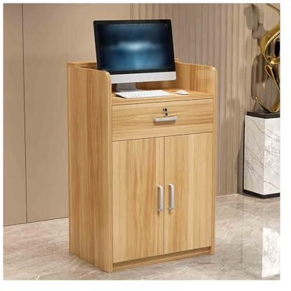 Moderno escritorio de recepción – Mesa de madera de nogal claro para oficina, venta al por menor, barbería y tienda de ropa, 80 cm