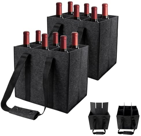 2 stycken flaskfickor, 6 flaskor, stabil filtflaskhållare med handtag, vikbar flaskhållare med utbytbar skiljevägg, herrhandväska, ölhållare för vin, drycker, vinflaskor, flaska