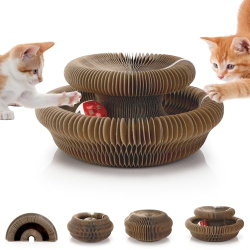 Freyeeti Kratzbrett Katze, Magic Organ Cat Scratching Board, 2-in-1 Cat Kratzbrett mit Glöckchen, Zusammenklappbares Interaktive Katzenspielzeug für den Drinnen und Draußen Geeignet Cat Kratzpappe