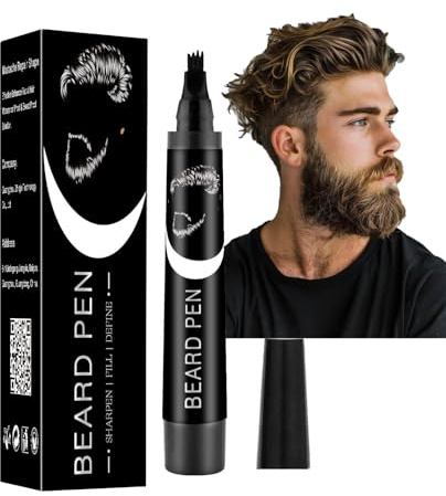 Beard Pencil Filler with Fork Tip, Waterproof Beard Pen for Men, Dye & Brow Enhancer to Fill and Shape - Natural, Multifunctional Grooming Tool for Mustache & Eyebrow (Black)