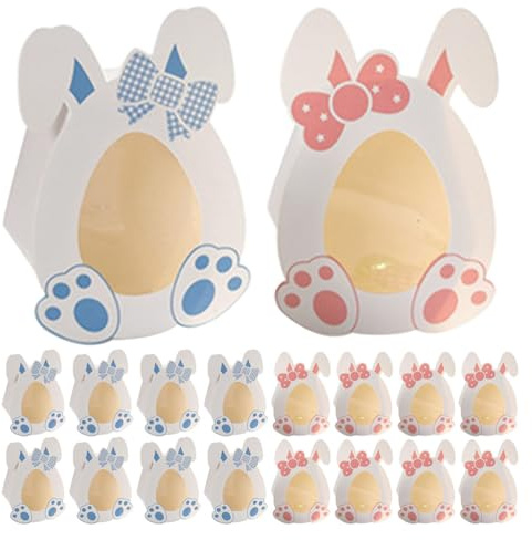 TOVINANNA 20 Pcs Easter Treat Boxes with Egg Window - Pink Blue Bunny Ear for Cookie Goodie Candy, Cardboard Holders for Egg Hunts Picnics Treats Party Favours