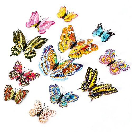 3D Butterfly Wall Stickers,12pcs Butterflies Wall Creative Decoration,4 Size Multicolor Crafts Butterfly Stickers for Living Room Bedroom Party Flower Decor,Light Up Your Home(Style 2)