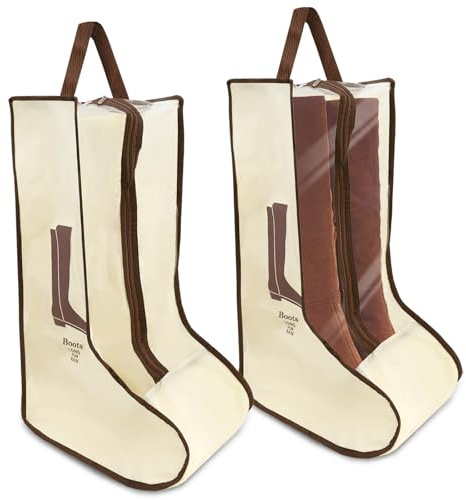 Mritrit Borsa per stivali, 2 sacchetti per scarpe, impermeabili, da viaggio, per scarpe da donna, grembiuli, stivali alti al ginocchio, stivali da equitazione, 47 x 28 x 22 cm, beige