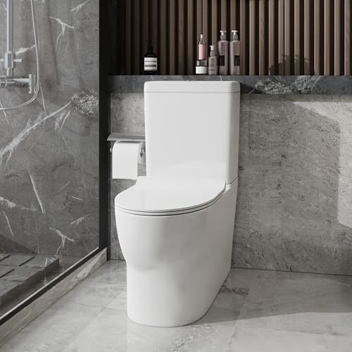 Back to Wall Toilet Close Coupled Bathroom Toilets White Ceramic WC Pan with Quick Release Soft Close Seat Dual Flush Cistern Modern Oval Style Elongated Comfort Toilet