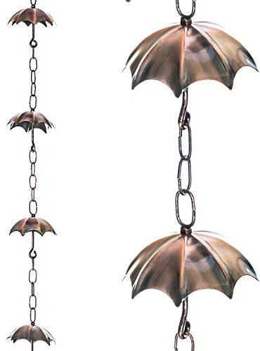 Topadorn 182,9 cm Metall-Regenkette mit 8 Tassen, Dachrinne, Fallrohr, Ersatzschirm, Glocken-Design, für Haus, Garten und Außenbereich