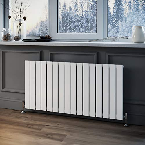 ELEGNT 600 x 1216 mm Designer Horizontal Radiator White Single Flat Panel Bathroom Premium Radiators Modern Wall Mounted/Up Standing Slim Radiators for Bathroom/Kitchen/Living Room