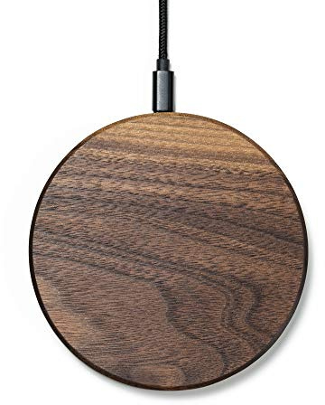 Oakywood trådlös laddare, smal, induktiv, snabb trådlös laddare i trä, kompatibel med QI-aktiverade enheter för iPhone 12, 11 Pro, 11, X, Xr, Xs, 8, SE Samsung Galaxy S20, S10, S9, S8 Walnut