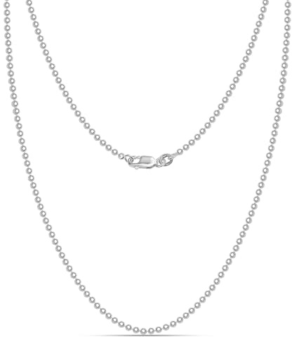 LeCalla Links 925 Sterling Silver Italian Jewelry Trendy Gift 1.2 MM, 1.50 MM, 2 MM, 3 MM Ball Chain Necklace for Teen Women and Men with Lobster Clasp (16, 18, 20, 22, 24 Inches