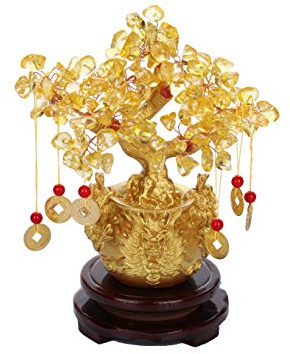 I-MART Feng Shui Money Tree Decor with Golden Glass Beads, Dragon Pot, 7.5 Inch Chinese Money Tree Ornament, Oriental Tabletop Home Office Decor, Housewarming Chinese New Year Gift