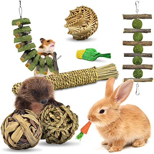 ERKOON Kaninchen Spielzeug Beschäftigung,Rabbit Spielzeug Für Draußen Kleintiere Kauspielzeug Hasen Natürliche kaubälle Zahnpflege für Häschen Chinchilla Hamster Meerschweinchen Rennmäuse