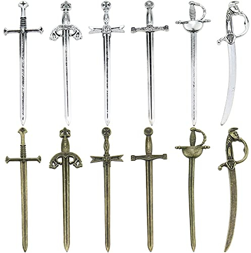 Lesezeichen mit antiken Schwertern, Messer, Schwert-Charm-Anhänger, Lesezeichen für Buchliebhaber, Geschenke, Lesen, Basteln, 12 Stück