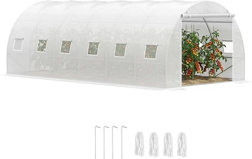 Outsunny Invernadero de Túnel con Puerta Enrollable 6x3x2 m Blanco | Con Puerta Enrollable, 12 Ventanas, Cubierta de PE 140 g/m² y Metal Galvanizado, para Cultivos, Plantas, Verduras