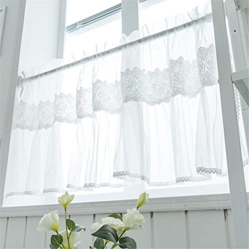 ACMHNC Romantische Weiße Bistrogardine Vintage Landhausstil Voile Transparent Scheibengardine Häkeln Spitze Küchenvorhang Fensterdekoration 1 Stück (White,132 cm x 45 cm)
