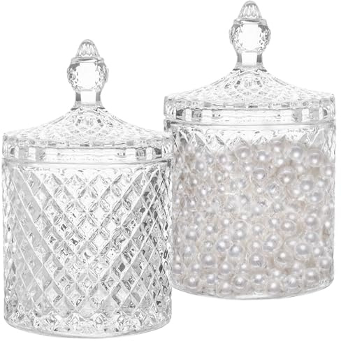 TULEBOLIAN Lot de 2 pots à facettes en cristal de diamant avec couvercle en cristal, pot à sucre en verre transparent, organiseur de collations pour salon, chambre, cuisine, salle de bain
