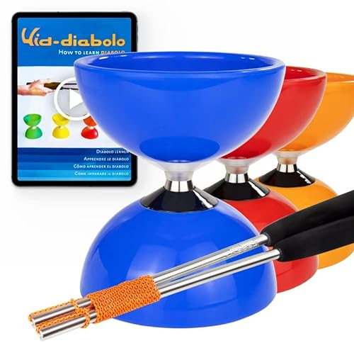Juggle Dream Carousel Diabolo Jonglier-Set - Dreifach-Kugellagerachse - mit Aluminiumstäben und Online-Lernvideo - Jonglieren (Blau)