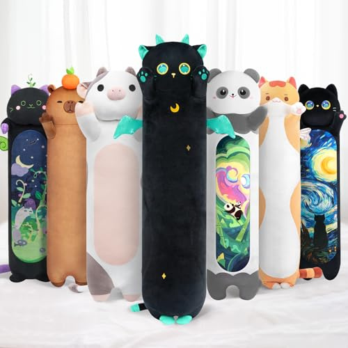 Mewaii 50CM Chat Peluche Kawaii Coussin Long Chat Noir Jouet Moelleux Confort Oreiller en Peluche pour Cadeau pour Les Enfants de 3 Ans et Plus (Le Chat Noir)