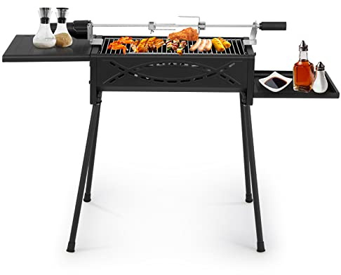 GOPLUS Barbacoa de carbón Vegetal con Horno, Parrilla de Acero Inoxidable con Patas extraíbles y estantes Laterales, Barbacoa portátil para reuniones camping picnics terraza, 60×41×74 cm