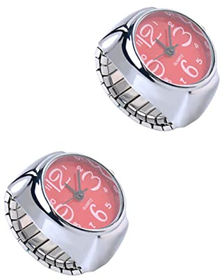 Mikikit 2stücke Mini-ringuhr für Damen Ringuhren mit Quarzwerk Kreative Mini-fingeruhren als Accessoires mit Großen Ziffern für Mädchen und Herren Rot