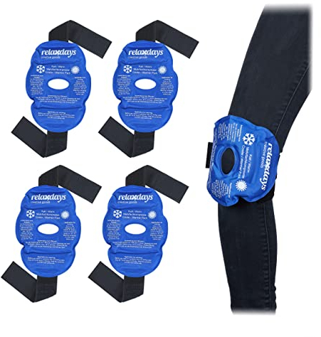 Relaxdays Kühlpads Knie, 4er Set, Kalt Warm Kompressen, wiederverwendbar, Gel Kühlbandage mit Klettverschluss, blau
