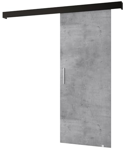 MEBLE KRYSPOL Salwador 1 Schiebetürsystem mit Schienenabdeckung - Schiebetüren für Innen - Loftige Einbautüren - Solide Konstruktion - 90x204 cm - Beton