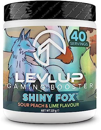 LevlUp Shiny Fox Gaming Booster, Energy, Focus and Concentration Drink Powder for Gamers with Taurine, Caffeine, L-Tyrosine and Vitamin B12, Peach and Lime Flavour, 320 g, 40 Servings
