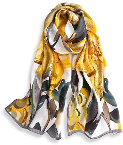 PoeticEHome lång silkes halsduk 100% mullbärssilke 170x53cm, elegant scarf för kvinnor för huvud och hals med presentförpackning