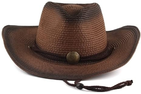 Strohhut, Western-Strohhut, Cowboyhut, Strohhut, Westernhut für Herren, Tavelhut, Strohhut, Außenseiterhut, Panamahut, Western-Strohhut, Cowboyhüte für Herren, Dunkelbraun