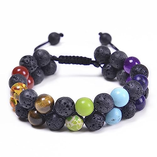 KnSam Echtes Naturstein Armband Zwei Schichten für Pärchen | 10/8mmNaturstein Stretch Perlen Armbänder Natürlicher Stein | für Ihn & Sie | 29.9CM