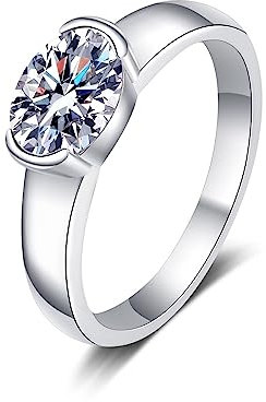 Whoiy Vorsteckring Silber, Vintage Rings 925 Oval Größe 60 (19.1) 1.5ct Moissanit Verlobungsringe für Damen