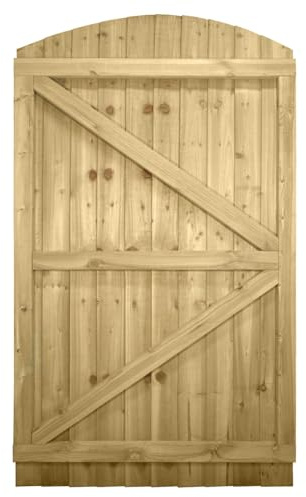 Arch Top Wooden Garden Gate 6x3.5ft - Feather Edge Fully Framed Treated Timber Door, H:6ft x W:3.5ft Ideal for Outdoor Pathway Home Access (High: 180cm x Wide: 105cm)
