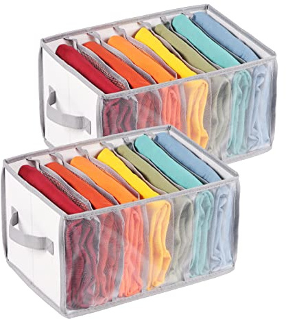 Univivi Kleiderschublade Organizer, Mesh Kleidung Organizer, 2 Stück | 7 Gitter Kleiderschrank Organizer, Kleidung Organizer für Leggings, Badeshorts, T-Shirt, Unterwäsche