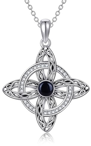 VENACOLY Hexenknotn Kette 925 Sterling Silber Mondstein/Moosachat/Opal/Türkis/Abalone Muschel Hexen Anhänger Halskette Hexenknoten Schmuck Geschenk für Damen