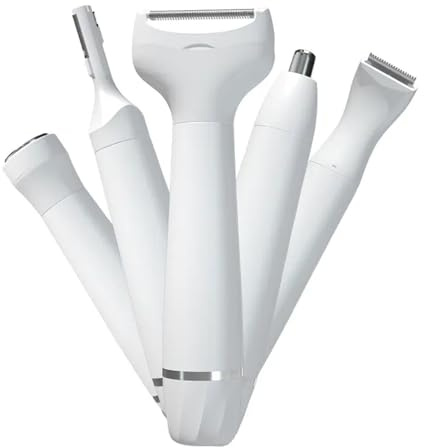 iFCOW Set di rasoi per il corpo da donna, 5 in 1, ricaricabile, portatile, per depilazione bagnata e asciutta per viso, gambe, braccia, ascelle, naso