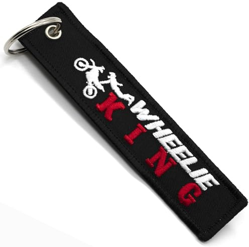 Motorrad Schlüsselanhänger - Geschenk für Motorradfahrer Schlüsselanhänger Stoff WHEELIE KING, Motorrad Zubehör - Originelle Schlüsselanhänger - Originelle Geschenke für Motorradfahrer