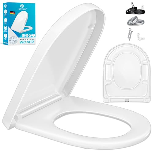 KESSER® Sedile per WC con meccanismo Soft-Close, Funzione di sgancio rapido e Soft-Close - in Duroplast con fissaggio in acciaio inox, WC Sedile a Forma di D
