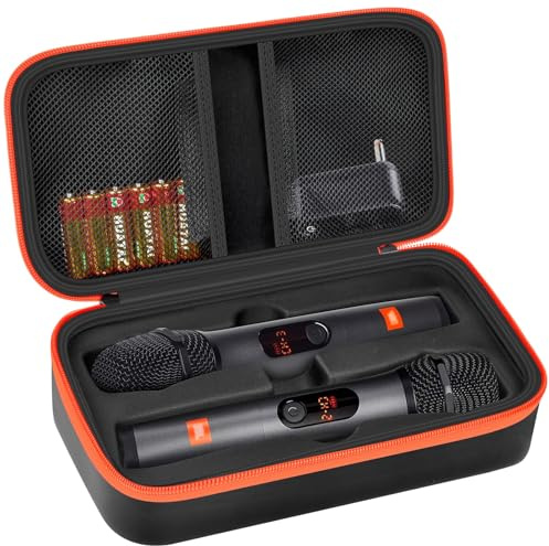 Againmore Wireless Microphone Case Compatible with JBL Wireless Two Microphone System, Handheld Dual Mic Travel Bag for Singing or Karaoke for Receivers, Adapters, AA Batteries-Black(Box Only)