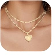 GIFT4U Buchstaben Kette Damen,18K Gold Vergoldet Geschichtete Halskette mit Buchstaben Damen Gold Kette mit Herz Anhänger Initiale Namenskette Schmuck Geschenke für Frauen L