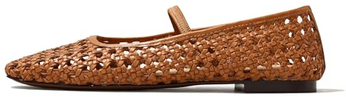 IBDPOSH Brown Woven Mesh Ballet Flats Shoes for Women with Elastic Strap Square Toe Breathable Slip On Flat Mary Janes Dress Casual Shoes Size 9