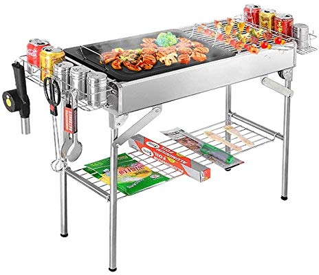Barbecue-Grill, tragbar, mit Tragetasche, Holzkohlegrill, Smoker-Grill, zusammenklappbar, zum Kochen im Freien, Camping, Wandern, Picknicks, große Größe für 5–10 Personen
