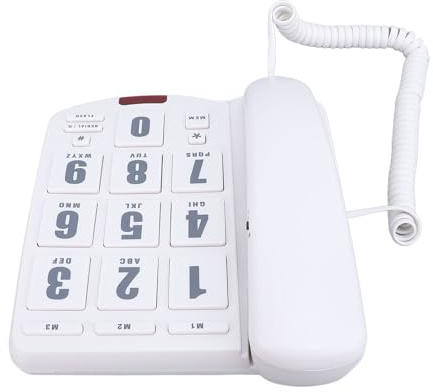 Téléphone Fixe Filaire, Téléphone Senior avec Gros Boutons, Haut-Parleur, Volume à Numérotation Rapide, Alerte Clignotante Réglable, Téléphone Mural pour Personnes âgées (White)