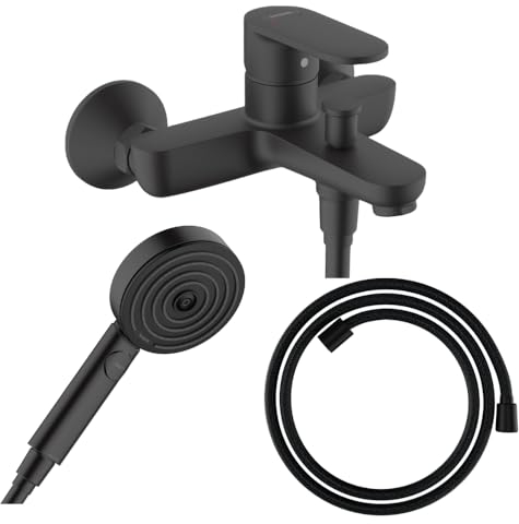 Hansgrohe Pack mitigeur Bain Douche Vernis Blend + Flexible Designflex + Pommeau Pulsify Select 105 3 Jets Noir Mat
