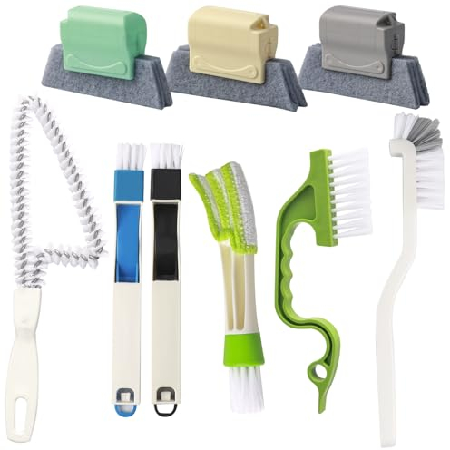 LHOEST 9 attrezzi per la pulizia delle scanalature delle finestre, per la pulizia delle finestre, per la cucina, il bagno, la pulizia delle spazzole per tutti gli angoli e gli spazi vuoti, fessure per