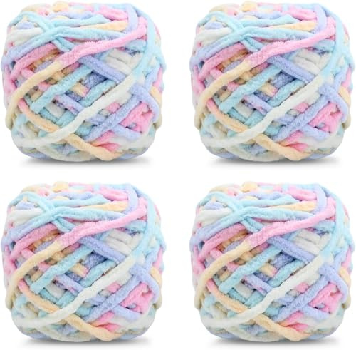 SDNAM Strickwolle 4 x 100 g, mehrfarbiges Strickgarn zum Häkeln, weiches, klobiges Garn für Garnprojekte, Plüschbälle, handgefertigte Taschen, Pullover Schuhe Mützen Pullover Decken Schals(21G)