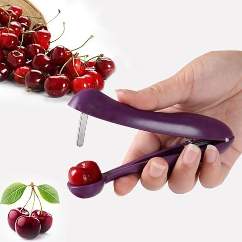 Lot de 3 dénoyauteurs de cerises avec tige en acier inoxydable - Poignée de bonne prise en main - Outil portable pour la cuisine