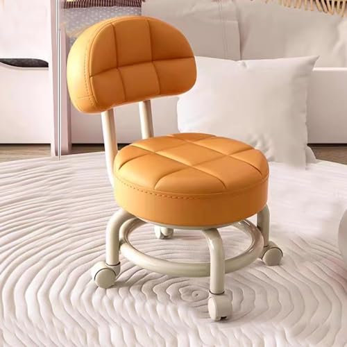 GZSLKSCD Fußhocker Drehhocker Kleiner niedriger Rollhocker Arbeitshocker Rückenlehne 360° Rollhocker niedriger Hocker mit Rollen drehbarer Werkstatthocker (Orange) (Orange)