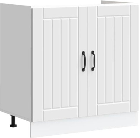 vidaXL Lucca White Sink Base Cabinet - Engineered Wood Kitchen Storage 80x46x81.5 cm - Modern Design Cabinetry