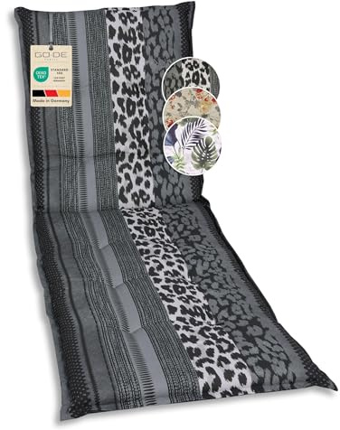 GO-DE Textil Bequeme und attraktive Polsterauflagen für Gartenliegen (Einzelset, Leopard anthrazit, Liegenauflage)